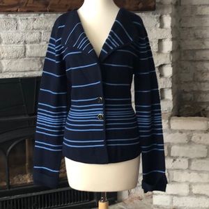 CACHE BLUE STRIPED BUTTON CLOSURE BLAZER